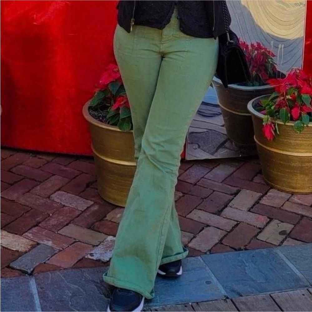 Forever 21 Womens Y2K Indie Green High Waisted Bell Bottom Flare Jeans Size 30